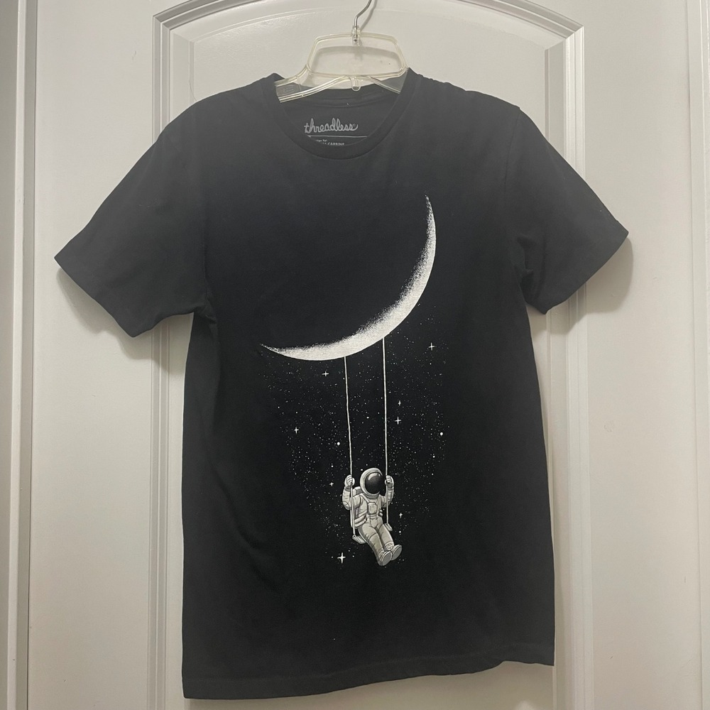 Threadless Astronaut Swings Moon Stars Graphic Tee Black Size S